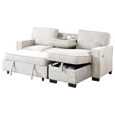 Estelle Beige Fabric Rev. Sleeper Sectional Storage Chaise Cup Holders USB Ports