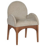 Meridian Furniture - Waldorf Chenille Upholstered Dining Chair, Black, Chenille, Natural Finish, Beige, Arm Chair, Chenille Fabric, Walnut Finish - The Waldorf Chenille Fabric Dining Arm Chair exudes elegance and comfort. Crafted with solid ash wood, this dining chair boasts a sturdy and durable construction. The walnut finished legs provide a warm and welcoming touch to the overall design. The plush beige chenille fabric on the seat and backrest of the chair offers a soft and cozy seating experience, making it an ideal choice for long dinner conversations with family and friends.