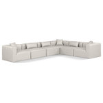 Meridian Furniture - Cube Upholstered Modular Sectional, Cream, 6-Piece: 3 Armless Chair, 3 Corner Chair, Vegan Leather - Elevate your space with the luxurious Cube Vegan Leather Modular Sectional. This modular sectional exudes modern elegance, charm, and comfort making it a perfect addition to any contemporary living space. Its clean lines and cube shape are reminiscent of minimalist design, while the plush cream vegan leather upholstery adds a touch of luxury and sophistication. The chair's versatile construction and geometric aesthetic seamlessly integrate into various design styles, from sleek living rooms to chic home offices, embodying the essence of modern design and creating a sense of order and tranquility in your space.