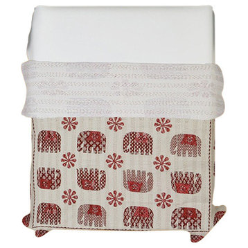 Elephant Design Handmade Kantha Work Cotton Quilt, Queen