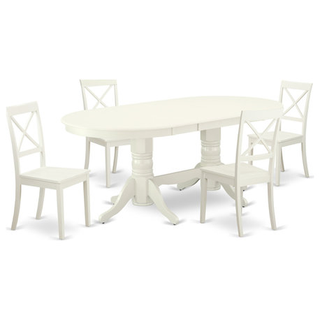 Vabo5-Lwh-W, 5-Piece Set Table With Leaf and 4-Wood Seat Chairs