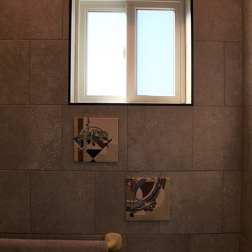 Shower with grab rails and tile