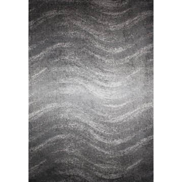 Contemporary Ombre Waves Polypropylene Rug, Gray, 10'x14'