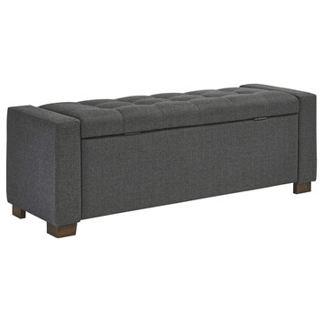 Modern Storage Bench, Gray Polyester Upholstery With Button Tufted Lid