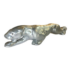 Midcentury Silvertone Panther Aluminum Statue Lamp - Sculptures