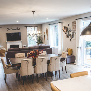 View of the dining area and living room from the kitchen
