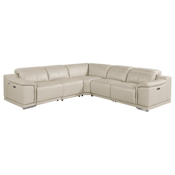 Frederico 5-Piece Genuine Italian Leather Reclining Sectional, Beige