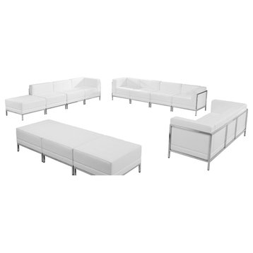 HERCULES Imagination Series White Leather Sofa, Lounge & Ottoman Set, 12 Pc