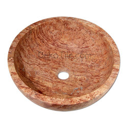 Red Travertine Round Undermount Bowl Sink - Bathroom Sinks
