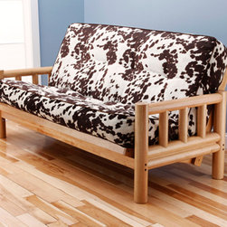 Lodge Natural Futon Frame with Futon Mattress in Udder Madness - Futon Frames