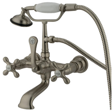 Kingston Brass 7" Wall Mount Tub Faucet With Hand Shower, Brushed Nickel