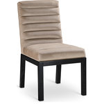 Meridian Furniture - Evelyn Upholstered Dining Chair, Taupe, Velvet, Black Finish - Transform your dining area with the Evelyn dining chair, featuring luxurious taupe velvet upholstery. Supported by rich black solid ash wood legs and detailed with deep channel tufting, this chair exudes both durability and opulence. The 460 GSM velvet offers a sumptuous texture, while the contemporary design ensures it makes a striking addition to any space. This chair seamlessly blends style and comfort, perfect for creating a refined dining experience.