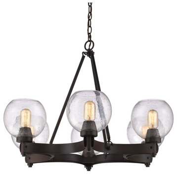 Galveston 6-Light Chandelier, Rubbed Bronze With Seeded Glass