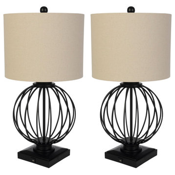 Set of 2 Table Lamps Modern Lamps With USB Charging Ports and LED Bulbs