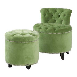 Chair + Stool Greta Garbo in fuchsia velvet - Armchairs & Accent Chairs