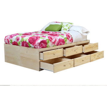 Queen Storage Bed, 12 Drawers, Unfinished