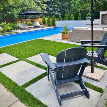 Poolside Seating with Turf Inlay and Concrete Steppers
