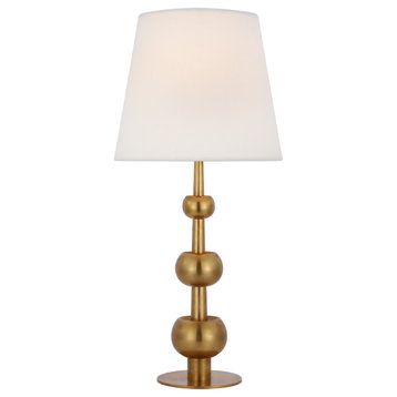 Comtesse Medium Triple Table Lamp in Hand-Rubbed Antique Brass with Linen Shade