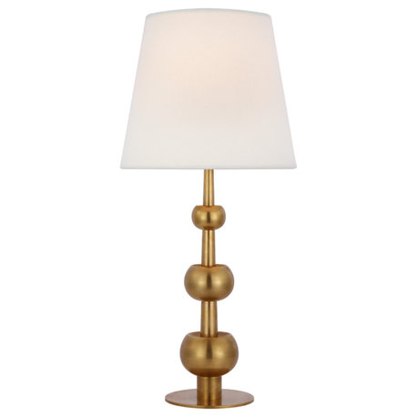 Comtesse Medium Triple Table Lamp in Hand-Rubbed Antique Brass with Linen Shade