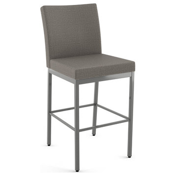 Amisco Perry Plus Counter and Bar Stool, Silver Grey Polyester / Metallic Grey Metal, Bar Height