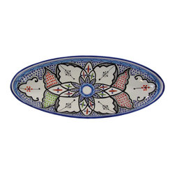 Le Souk Ceramique - Extra Large Stoneware Oval Platter Tibarine Design - Serving Dishes And Platters