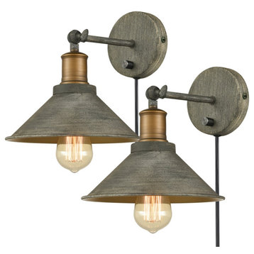 Industrial Plug-in Wall Lights With Switch, Set of 2