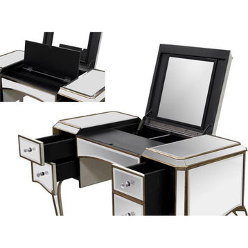 Best Master Solid Wood Jewelry Desk with Mirrored/Gold Trimmings