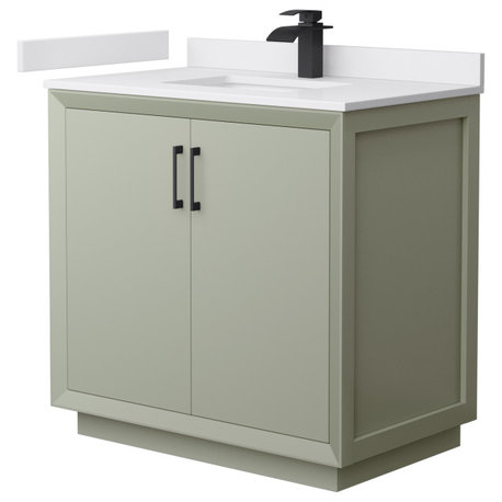 Strada 36" Light Green Single Vanity, Cultured Top, Black Trim