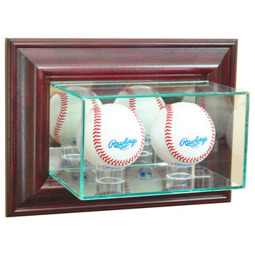 Wall Mounted Double Baseball Display Case, Cherry