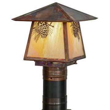 Meyda Lighting 8" Square Stillwater Winter Pine Post Mount, Bai Vintage Copper