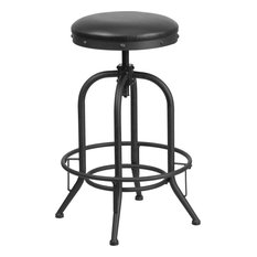 30'' Barstool With Swivel Lift Black Leather Seat