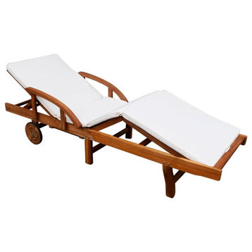 vidaXL Solid Acacia Sun Lounger w/ Cushion Reclining Chaise Outdoor Garden