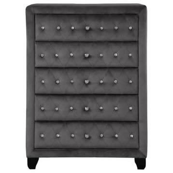 Sophia Crystal Tufted Chest finished with Wood in Gray
