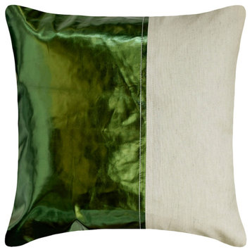 Green Faux Leather and Linen Patchwork 12"x12" Pillow Cover Better Half Green