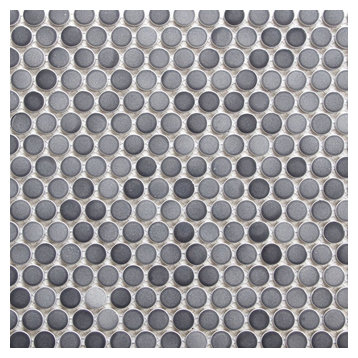 12"x12" Gradient Gray Penny Round Mosaic Tile