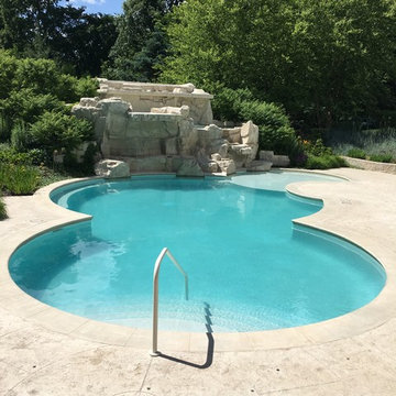 Cedar Rapids, Iowa - Custom Concrete Swimming Pool with Rock Waterfall Feature