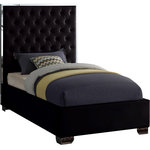 Meridian Furniture - Lexi Velvet Bed, Black, Twin - Make the Lexi black velvet bed part of your dream bedroom setup. This bed has all of the bells and whistles you want, including a super tall headboard that stands nearly five-feet tall. The bed is covered in black velvet fabric for a luxe look, and it's deeply tufted for added luxuriousness. The headboard is soft and welcoming against your back and head as you read or watch TV in bed, and the bed rests on chrome legs for dependable sturdiness and durability. Use it without a box spring or foundation, since the slats are included.