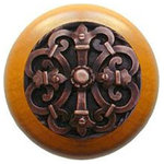 Notting Hill Decorative Hardware - Chateau Wood Knob, Antique Brass, Maple Wood Finish, Antique Copper - Projection: 1-1/8"