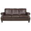 Burkehaven Contemporary Faux Leather 3 Seater Sofa, Nailhead Trim, Dark Brown