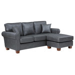 OSP Home Furnishings - Rylee Rolled Arm Sectional, Pewter Faux Leather With Pillows and Coffee Legs - Create a cozy retreat to sprawl out and doze off with a book. Keep the movie night tradition alive providing a comfy place for family and friends. The left or righthand facing chaise allows you to configure in the way that suits your room best and will beckon feet to kick up and relax. Two accent pillows add to both style and repose. Our sectional will offer durable comfort thanks to foam cushions supported by sinuous spring supports and kiln dried wood construction. Classic wood-block feet are finished in a contemporary lighter finish contributing to the classic feel of the sofa chaise sectional. Arrives via UPS in three cartons.