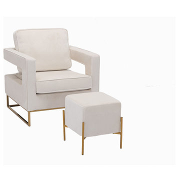 Larenta Arm Chair and Ottoman, Cream
