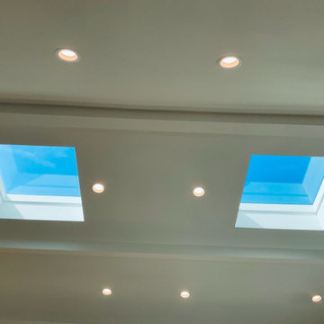Vaulted ceiling skylights, folding door front doors