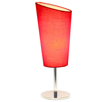 Simple Designs Mini Chrome Table Lamp With Angled Fabric Shade