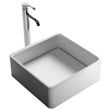 ADM Square Countertop Sink, White, 16", Matte White
