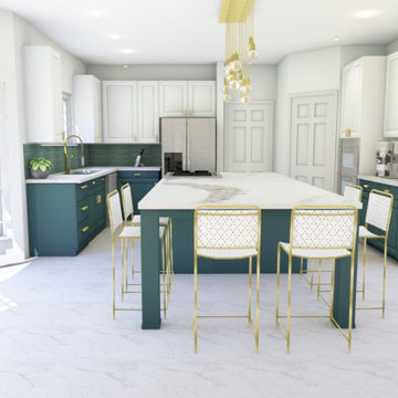 Green and brass/gold kitchen