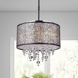 Anais 4-light Black Metal and Crystal Drum Chandelier - Chandeliers