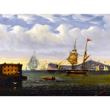 Tile Mural New York Harbor With Castle, 6"x8", Glossy