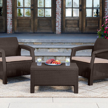 Bahamas All-Weather Outdoor Patio Storage Coffee Table and Armchair By Keter, Br