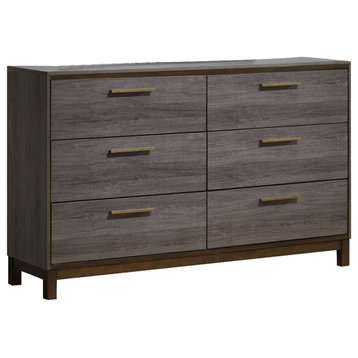 Wooden Dresser with 6 Drawers, Two-Tone Antique Gray