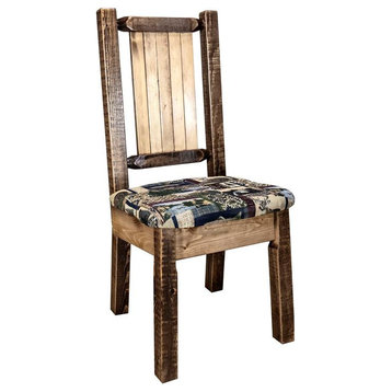Montana Woodworks Homestead Wood Side Chair with Engraved Wolf in Brown